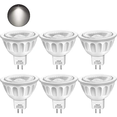 Image of Boxlood MR16 LED Bulbs, 12 Volt, GU5.3 Bi Pin Base, 40 Degree, 5 Watt (50 Equivalent), 500 Lumen, 6000K Cool White, Spotlight 6 Pack