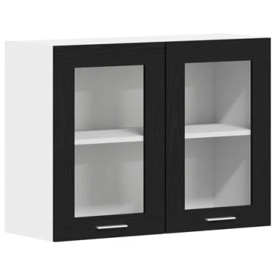Image of vidaXL Kitchen Cabinet Black Oak Engineered Wood Storage Unit 80x31x60cm Wall Mounted Doors