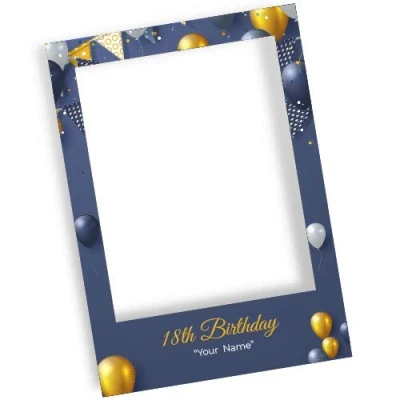 Image of PARTYRAMA.CO.UK 18th Birthday Navy Blue Personalised Selfie Frame Photo Prop