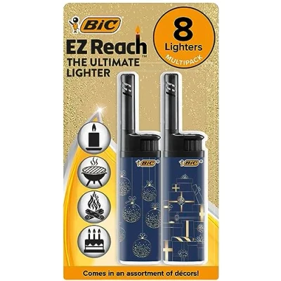 Image of BIC EZ Reach Utility Lighters with 3.5 cm Wand, The Ultimate Lighter&#039; Produces up to 900 Lights perfect for Candles, Gas Cookers &amp; BBQs Pack of 8 in Celebration Print