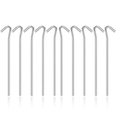 Image of LGS Heavy Duty Metal Ground Pegs 23CM x 3CM / 9.1&quot; 1.2&quot; Tent Peg Pack of 10 Garden for Netting Securing Weed Fabric, Sheets Galvanised