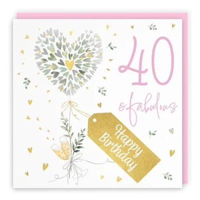 Image of Hunts England Contemporary Hearts Pretty 40th Birthday Card Luxury Gold Foil Milo&#039;s Gallery Age 40 Champagne, Female Fabulous For Year Old