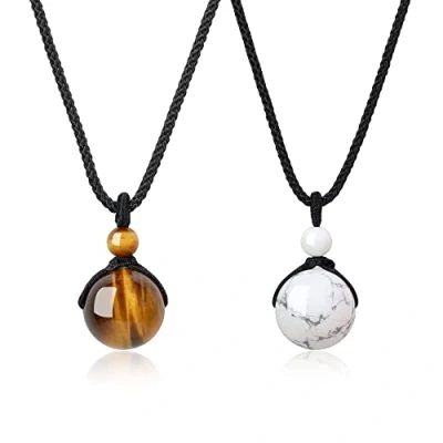 Image of COAI Crystal His and Hers Necklaces Matching Couples Tiger Eye Necklace Howlite