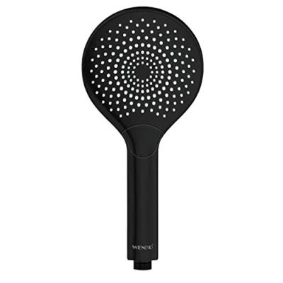 Image of WENKO Water Saving Shower Head, Universal Hand Shower, Head with Sustainable System, 40% Full Comfort, Diameter 12 cm, ABS Matte Black