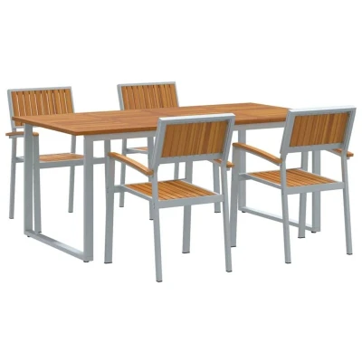 Image of vidaXL 5 Piece Garden Dining Set Grey Steel and Solid Wood Acacia