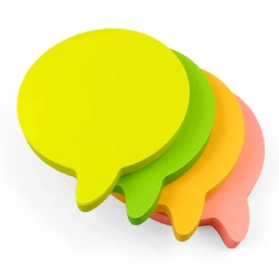 Image of Evergreen Goods Neon Speech Bubbles Sticky Post Notes Removable Adhesive Assorted Colours (Yellow, Peach, Orange, Green) 100 Sheets Per Pad 76x76mm (3&quot;x3&quot;) (4 Pads, Bubbles)