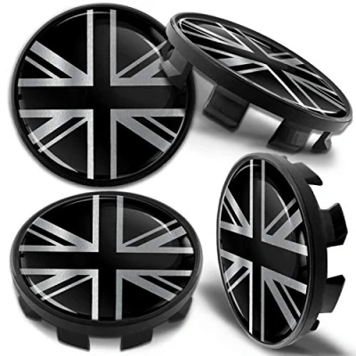 Image of Biomar Labs 4 x 68mm Wheel Centre Alloy Hub Center Caps Compatible with BMW 36136783536 Hubcaps UK Flag Union Jack Silver CB 29