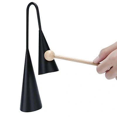 Image of Agogo Bell, Two Tone, Traditional Handheld Latin Percussion Instrument with Wooden Stick