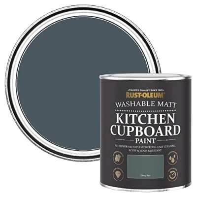Image of Rust Oleum Green Kitchen Cupboard Paint in Matt Finish Deep Sea 750ml
