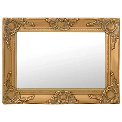 Image of vidaXL Wall Mounted Dresser Mirror with Baroque Style Wooden Frame, Gold, Size: 60x40 cm