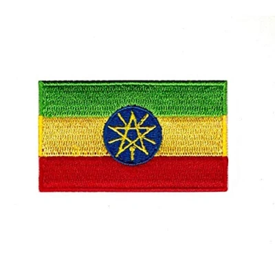 Image of Ethiopia National Country Flag Black Border Iron Sew on Embroidered Patch