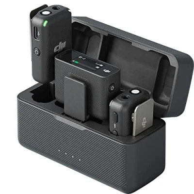 Image of DJI Mic (2 TX + 1 RX Charging Case), Wireless Lavalier Microphone, 250m (820 ft.) Range, 15 Hour Battery, Noise Cancellation Microphone for PC, iPhone, Record Interview, YouTube, Black