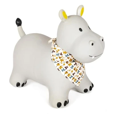 Image of Curvaso Animal Bouncy Jump Space Hopper Inflatable Ride On Kids Children&#039;s Fun Toy Gift For Boys Girls Indoors Outdoors Pump Included (Horace the Hippo)