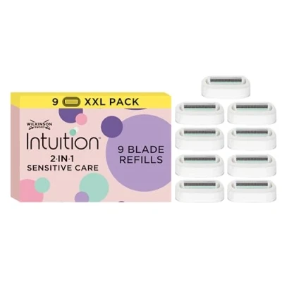Image of WILKINSON SWORD Intuition Sensitive Care Blades For Women No Shave Gel Needed Pack of 9 Razor Blade Refills