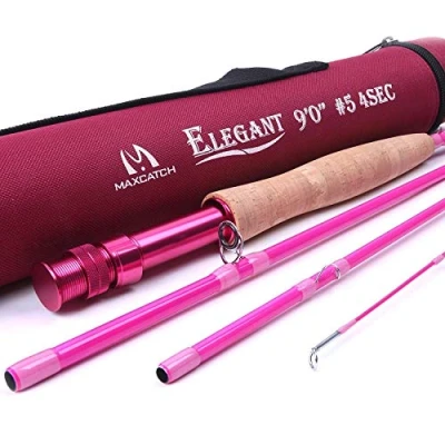 Image of MAXIMUMCATCH Maxcatch Women&#039;s Elegant Pink Fly Fishing Rod: 2/5 weight with Rod Tube (Elegant 9&#039; 5wt 4sec rod)