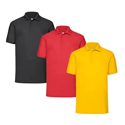 Image of Fruit of the Loom Men&#039;s polo shirt (pack 3), 1 x black + red yellow Hl purchase notepad, 3XL