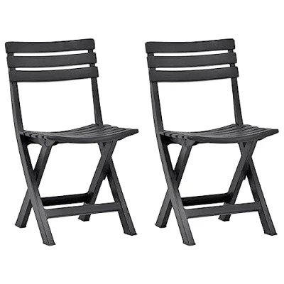 Image of vidaXL Folding Garden Patio Chairs Set of 2, Durable Lightweight Plastic, All Weather Resistant, Easy Maintenance, Anthracite Color