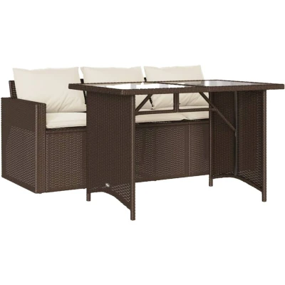 Image of vidaXL 2 Piece Garden Dining Set with Cushions Brown Poly Rattan