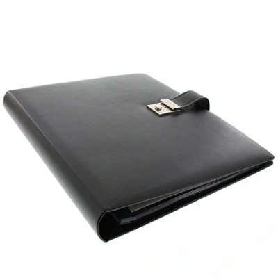 Image of goldbuch 54958 Document Folder for DIN A4 Documents, Ring Binder with 5 Pockets, Expandable Organiser Lock, Genuine Leather Folder, Approx. 29 x 36 cm, Black
