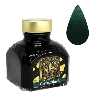 Image of Diamine Bottle Watercolour Ink, 80ml, Green/Black