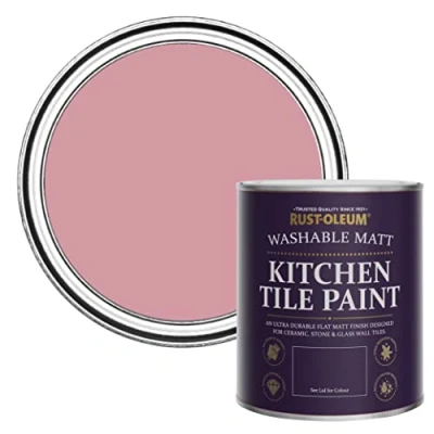 Image of Rust Oleum Pink water resistant Kitchen Tile Paint in Matt Finish Dusky 750ml