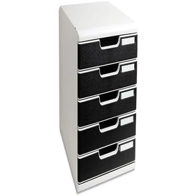 Image of Exacompta Ref 301014D Modulo A4 Office 350 x 288 320mm in Size, 5 Closed Drawers (54mm Height), Smooth Opening with Stop, Label Holders Light Grey/Black