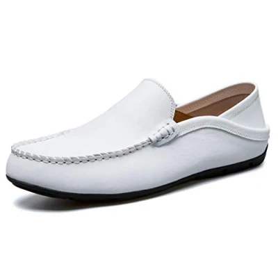 Image of Men Backless Loafers Leather Smart Driving Shoes Round Toe Moccasins Walking Boat White 10.5 UK