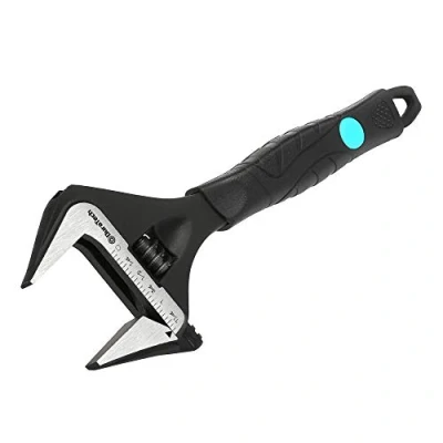 Image of DURATECH 8 Inch Adjustable Wrench, Wide Jaw Large Opening Black Oxide Finish Plumbing Basin Wrench Hand Repair Tool, CR V Steel, SAE and Metric Scale Marked, Ergonomic Grip