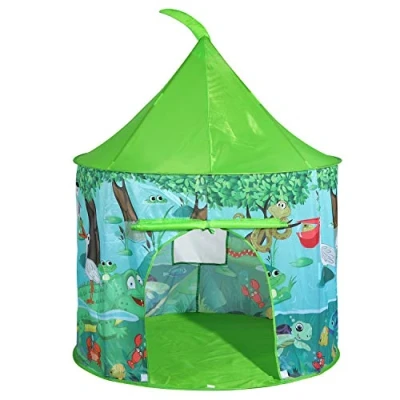Image of SOKA Jungle Play Tent Portable Foldable Green Pop Up Teepee Indoor or Outdoor Garden Playhouse Carry Bag for Children Boys Girls Toddler