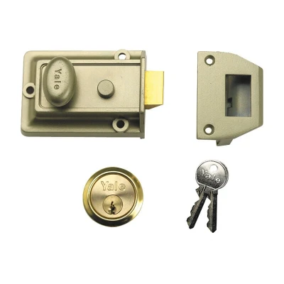 Image of Yale Locks P77 Traditional Nightlatch 60mm Backset Nickel Brass Finish Box YAL77ENBPB