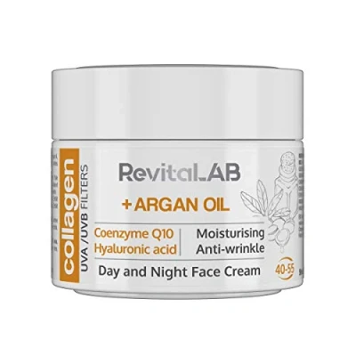 Image of RevitaLAB Day and Night Collagen Anti Ageing Moisturiser, Enriched with Hyaluronic Acid, Q10, Argan Oil a UVA/UVB Filter, for Ages 40 55, 50 ml