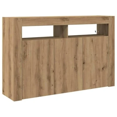 Image of vidaXL artisan oak sideboard with led lighting engineered wood cabinet storage 116x30x75 cm for living and dining rooms