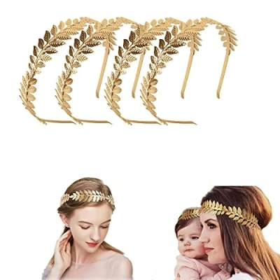 Image of Headband Goddess Leaves Headband, Laurel Wreath, Golden Hair Accessories Women, for Wedding, Party, Dance Fashion Show 4 Pieces, Headpiece