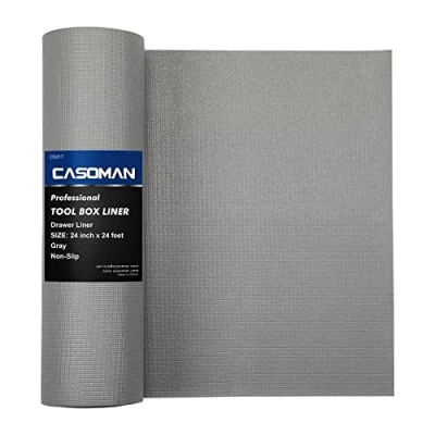 Image of CASOMAN Professional Tool Box and Drawer Liner, Grey, Easy Cut Non Slip Foam Rubber Toolbox Liner Mat Adjustable Thick Cabinet Liners, 24inch (Wide) X 24feet (Long)