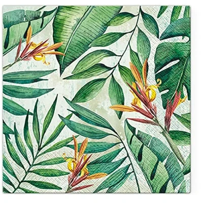 Image of Tete a 3Ply Flowery Tissue Paper Napkins Serviettes 33cm x Pack of 20 (Tropical Garden)
