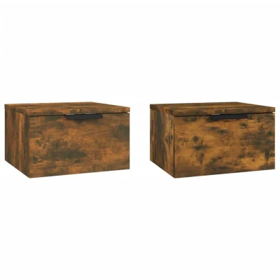 Image of vidaXL Wall mounted Bedside Cabinets 2 pcs Smoked Oak 34x30x20 cm