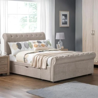 Image of Julian Bowen Ravello 2 Drawer Storage 150cm King Bed, Fabric, Mink Chenille