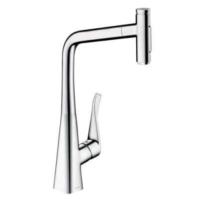 Image of hansgrohe 73816000 M7117 H320 Kitchen Tap, Hose Box, Selectable Swivel Range, Pull Out Spray, Chrome, Spout height 32 cm