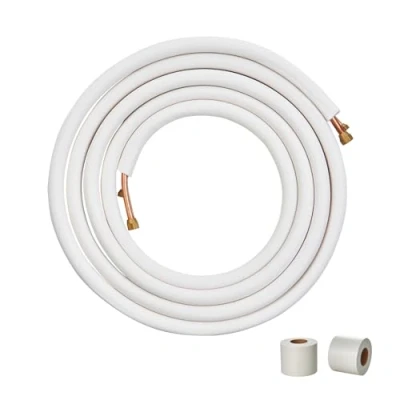 Image of VEVOR 7620mm Mini Split Line Set, 9.5 &amp; 15.9mm O.D Copper Pipes Tubing and Triple Layer Insulation, for Air Conditioning Refrigerant or Heating Pump Equipment HVAC with Wrapping Strips.