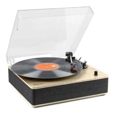 Image of Fenton RP161LW Vinyl Record Player with Built In Speakers, Bluetooth Connectivity, Light Wood Design, 3 Speed Turntable for 33/45/78 RPM, Modern Players Home Audio System