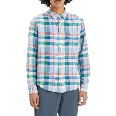Image of Levi&#039;s Men&#039;s Sunset 1 Pocket Standard Button Down Shirt, Heath Plaid True Blue, M
