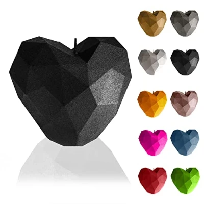 Image of Candellana Candle Heart Low Poly Height: 8 cm Black Metallic Handmade in The EU
