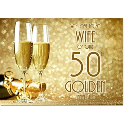 Image of doodlecards Wife Golden Wedding Anniversary Card Medium Size with Plain Envelope