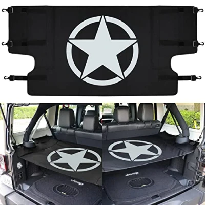 Image of Cargo Cover Rear Trunk Luggage Curtain Shade Protector Compatible with Jeep Wrangler JK JKU 2007 2017 Unlimited 4 Door,Pentagram