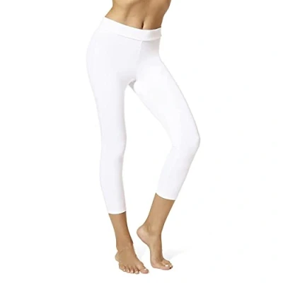 Image of HUE Women&#039;s Wide Waistband Blackout Cotton Capri Leggings, Assorted Hosiery, White, S