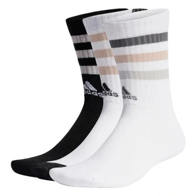 Image of adidas Unisex Kids Bold 3 Stripes Cushioned Crew Socks Pairs, White/Black/White, 6 7 Years