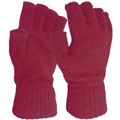 Image of Ladies Super Soft Warm Fine Knit Thermal Fingerless Winter Gloves (Red)