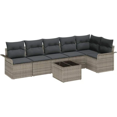 Image of vidaXL 6 Piece Garden Sofa Set with Cushions, Black Poly Rattan