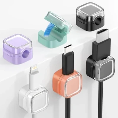 Image of MoKo 6 Pack Magnetic Cable Clips, Under Desk Management, Adhesive Cord Holder, Organizer Wire Holder Keeper for Nightstand Office Car Wall Glass, O+P+B+W+B