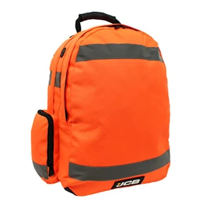 Image of JCB Hi Viz Backpack, Work Rucksack, High Visibility Safety Reflective Bag for Cycling Walks, Sports, Gym, School Orange